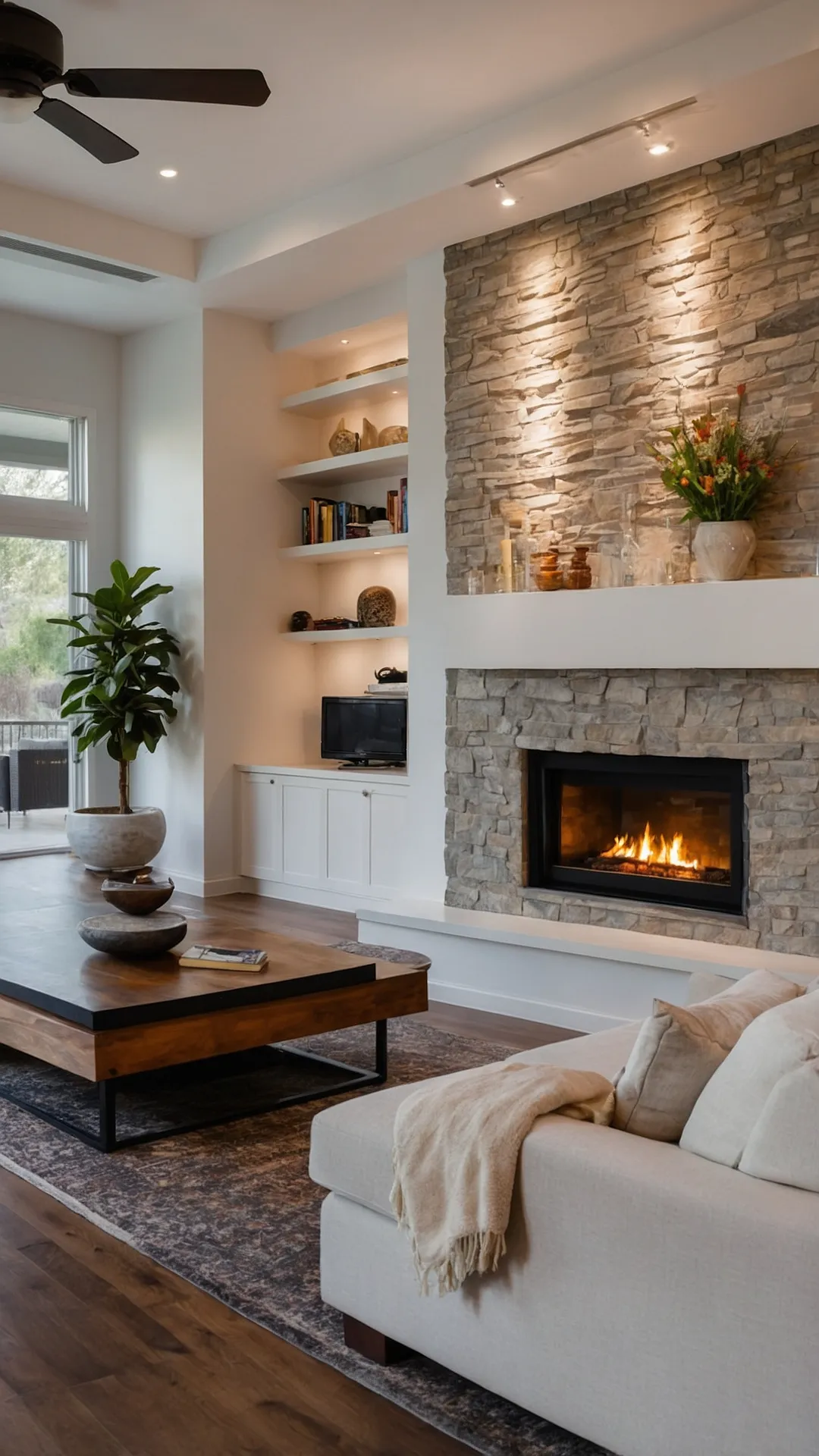Living Room's Fiery Focal Point