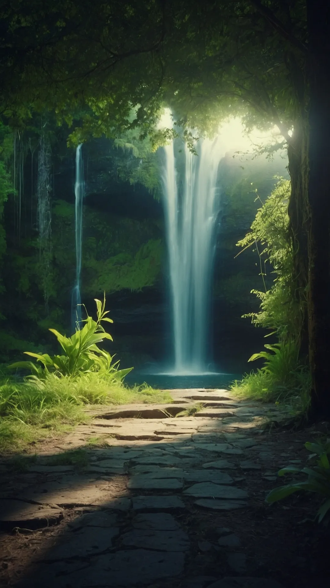 Anime Waterfall's Embrace