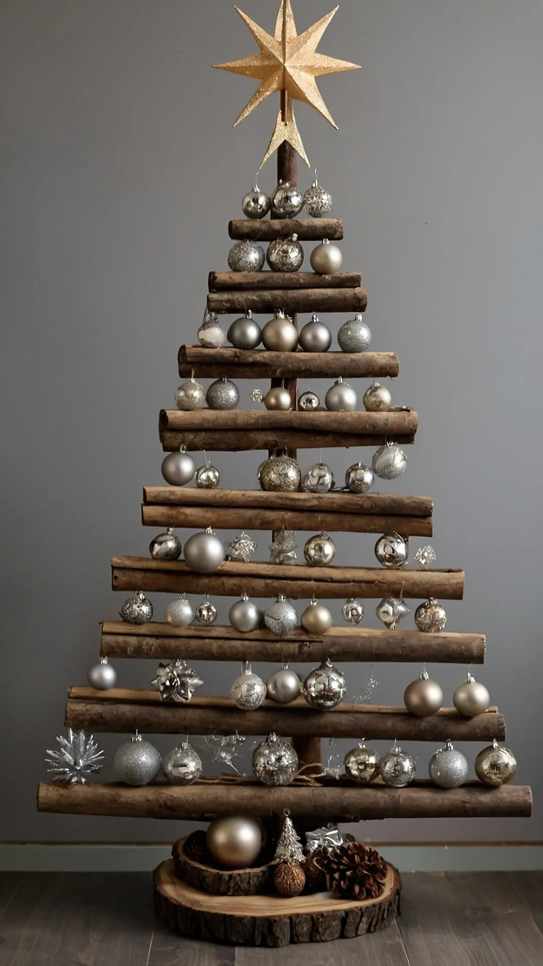25+ DIY Easy Christmas Decorations to Transform Your Home 34 Rustic Log Christmas Tree