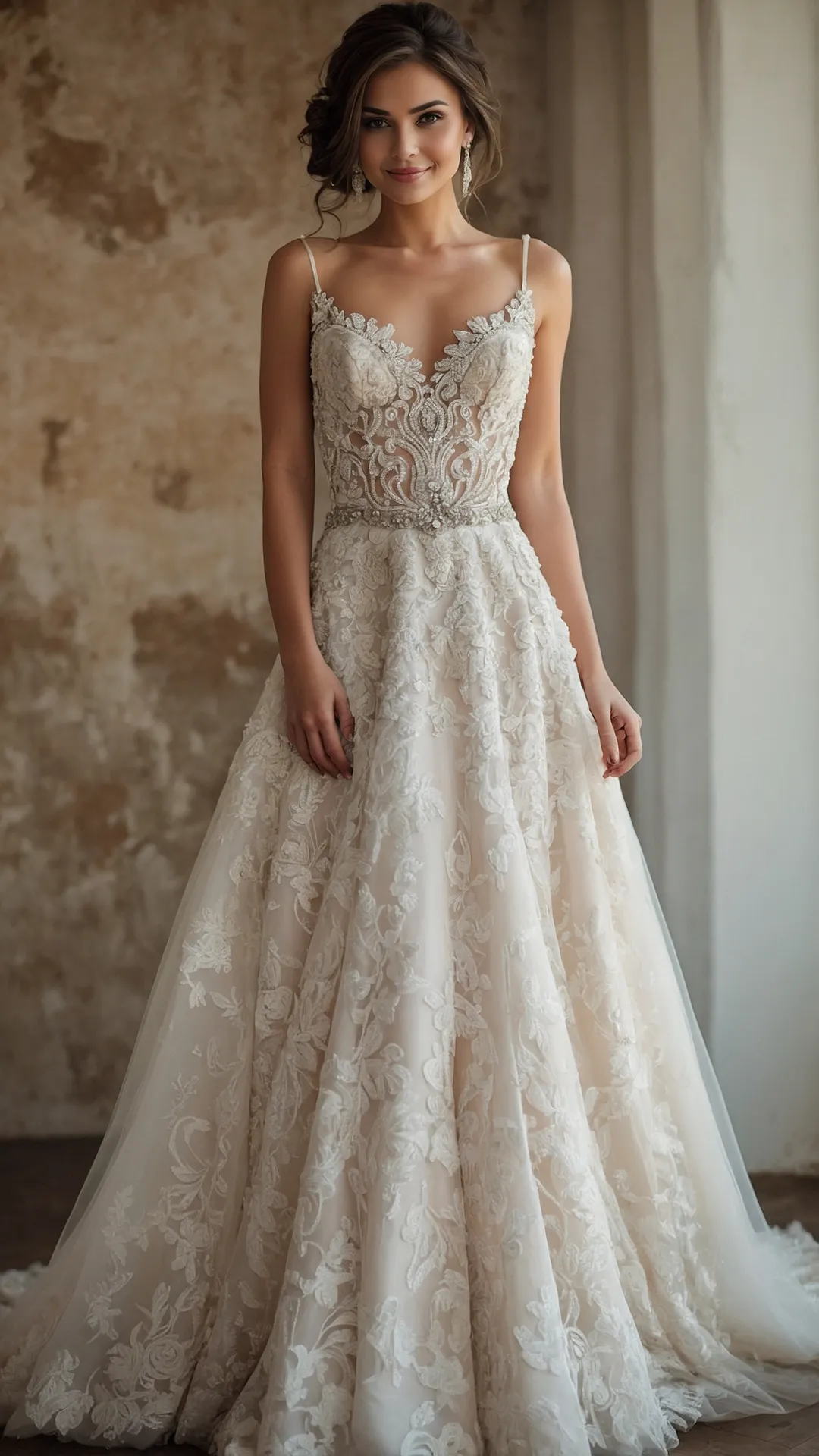 Pearl, Crystal, and Lace: 15 Beaded Wedding Dress Concepts to Wow Your Guests 46 Swirling Radiance