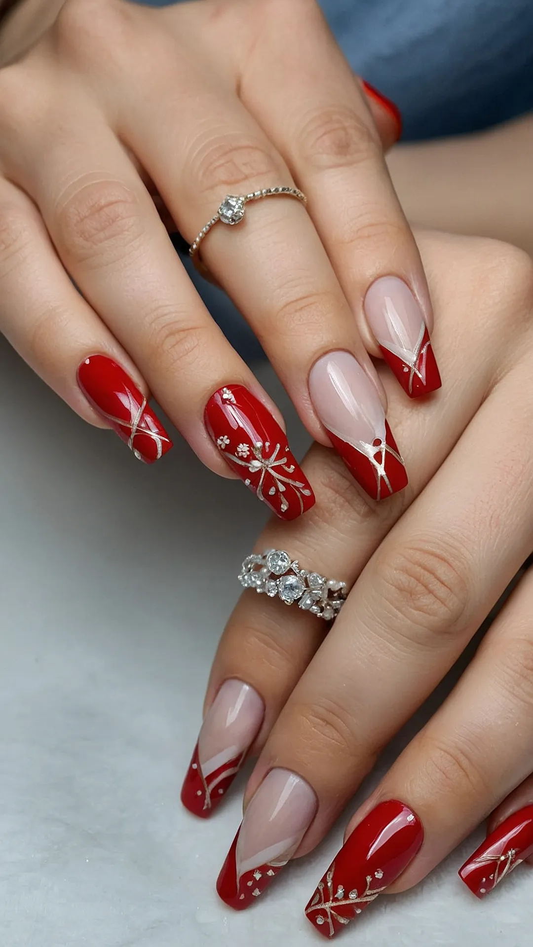 Snowflake Red Nails