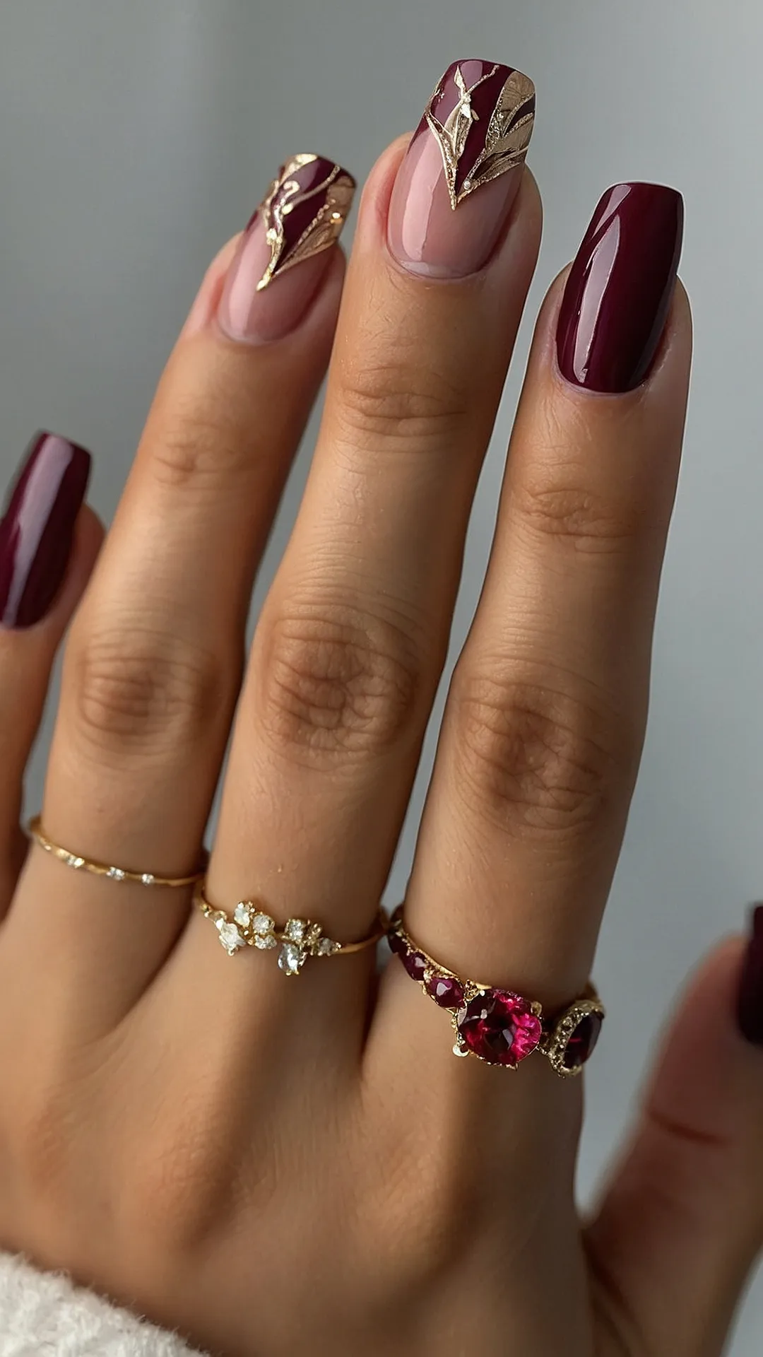 Burgundy Pop: Nail Design Delight