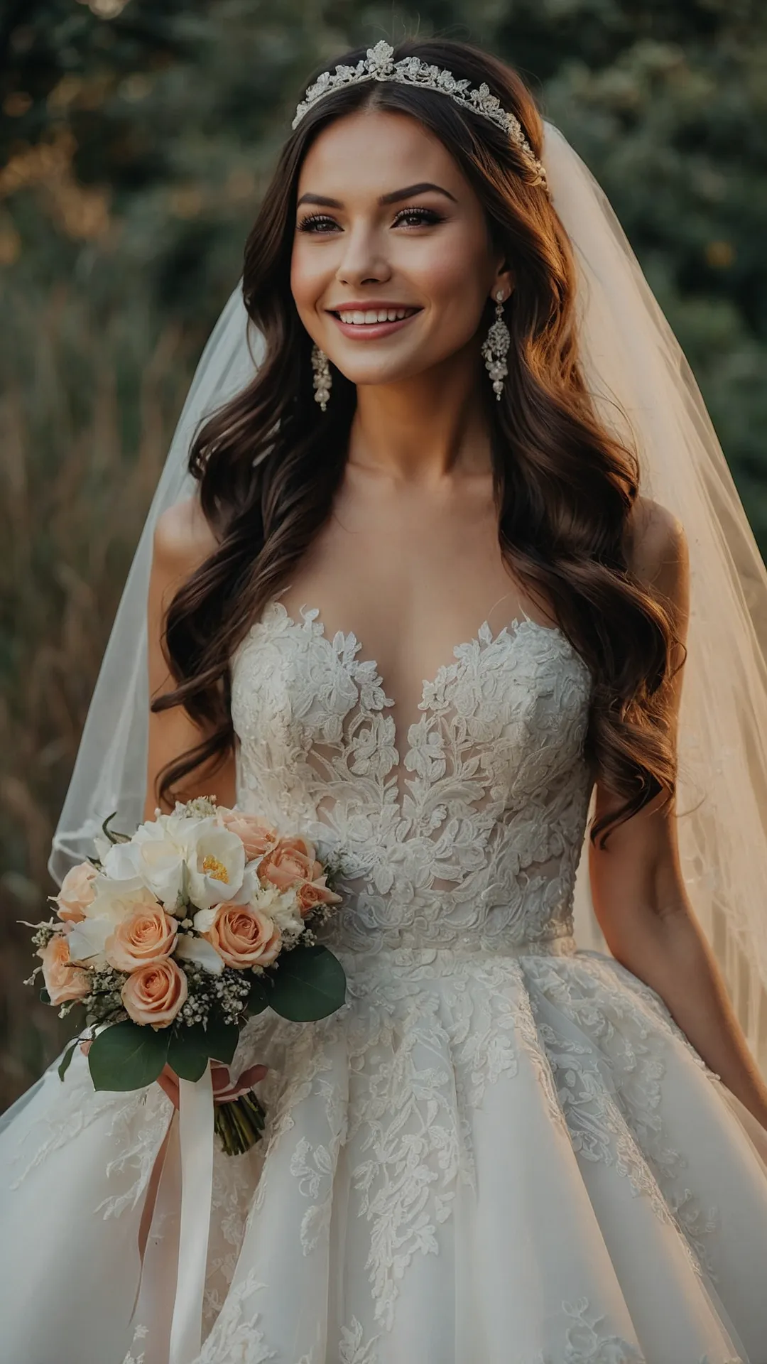 Veil Tales: 18 Stunning Bride Hairstyles with Crown Ideas that You’ll Love!** ** 46 Bridal Hair Majesty
