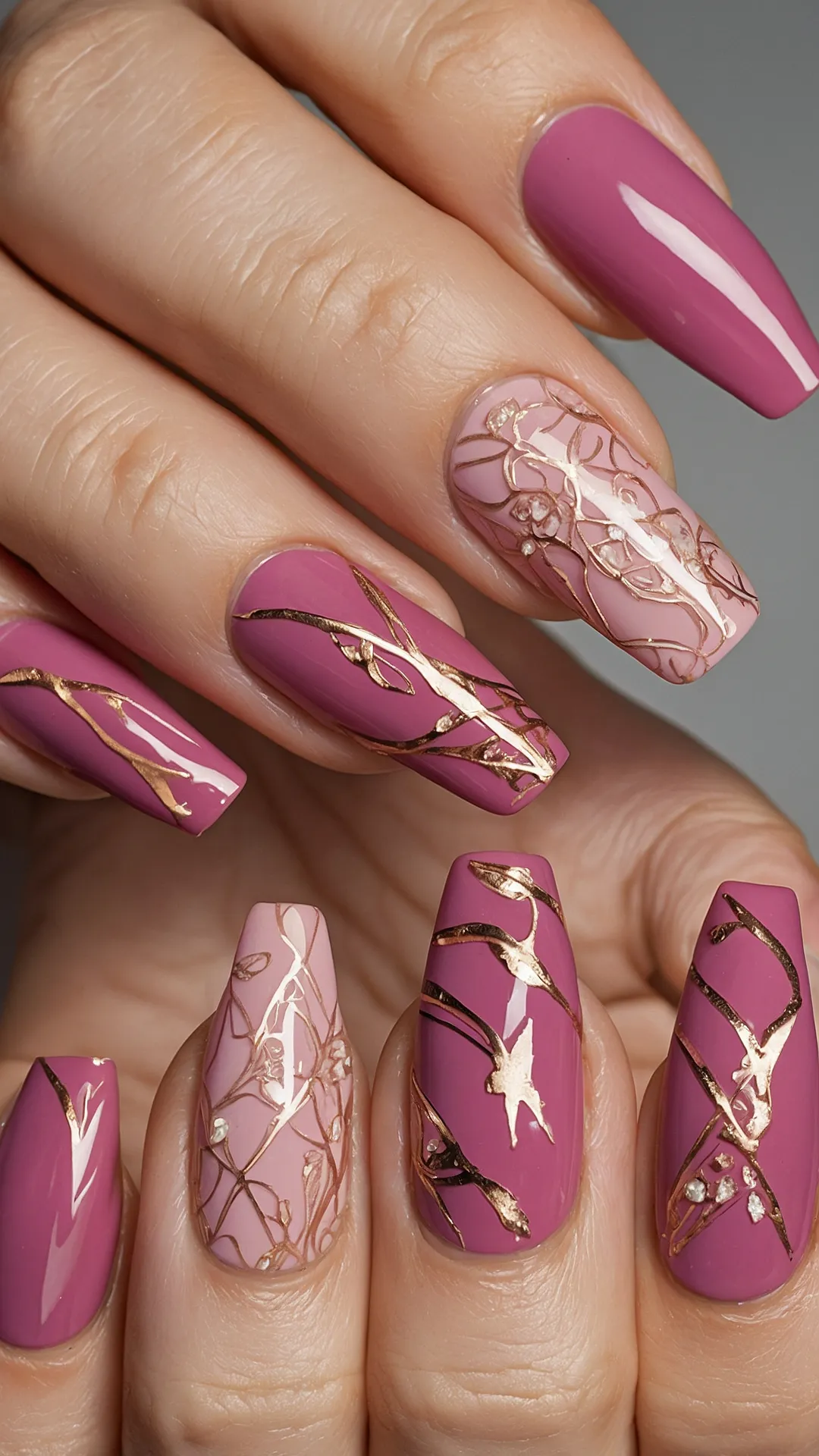 15 Pink Nail Art Ideas That Will Make You Say I Do to Summer 33 Golden Touch Pink