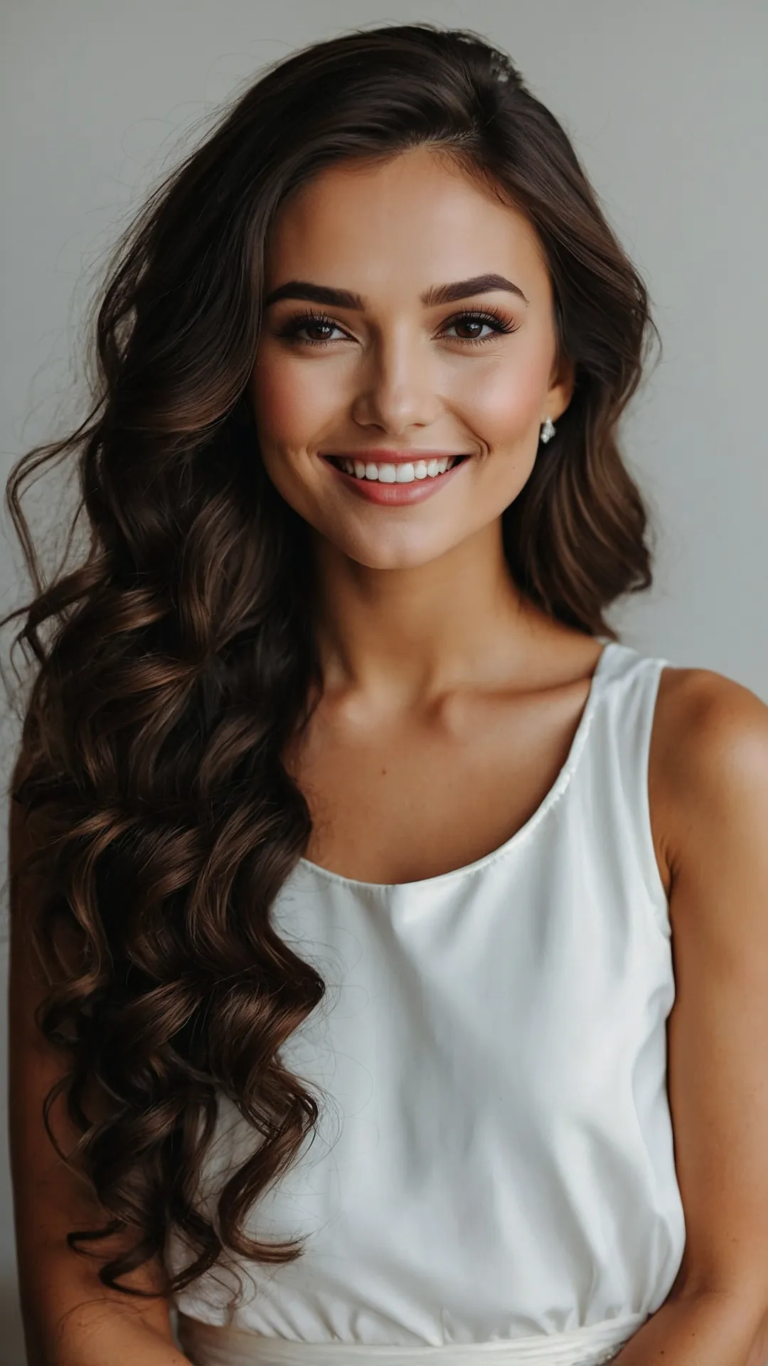 <p>Alright, let's just admire this hair for a sec! This gorgeous half-up, half-down style is basically the MVP for any fall wedding. Those soft, bouncy waves totally scream 'autumn elegance' without looking like you tried too hard – which, let's be real, is always the goal. It's the kind of look that'll stay put whether you're catching bouquets, posing for photos in a brisk breeze, or busting a move on the dance floor. Plus, the way it just flows around those stunning earrings? Chef's kiss! You know it’s comfy enough to last all night, and stylish enough to make everyone wonder, 'How does she keep her hair this perfect?!'</p><p>And can we talk about how her whole vibe just screams 'fall wedding glam'? Those dazzling, chandelier earrings are practically having a party with her effortlessly chic hair, sparkling brighter than a freshly polished apple. Combined with her warm, glowing makeup and that amazing smile, she looks ready to conquer the wedding aisle – or at least, be the best-dressed guest who actually remembers to bring comfortable shoes for dancing. It’s the perfect blend of classy and relaxed, showing that you can totally slay a fall wedding look without looking like you wrestled a pumpkin spice latte into your hair.</p>