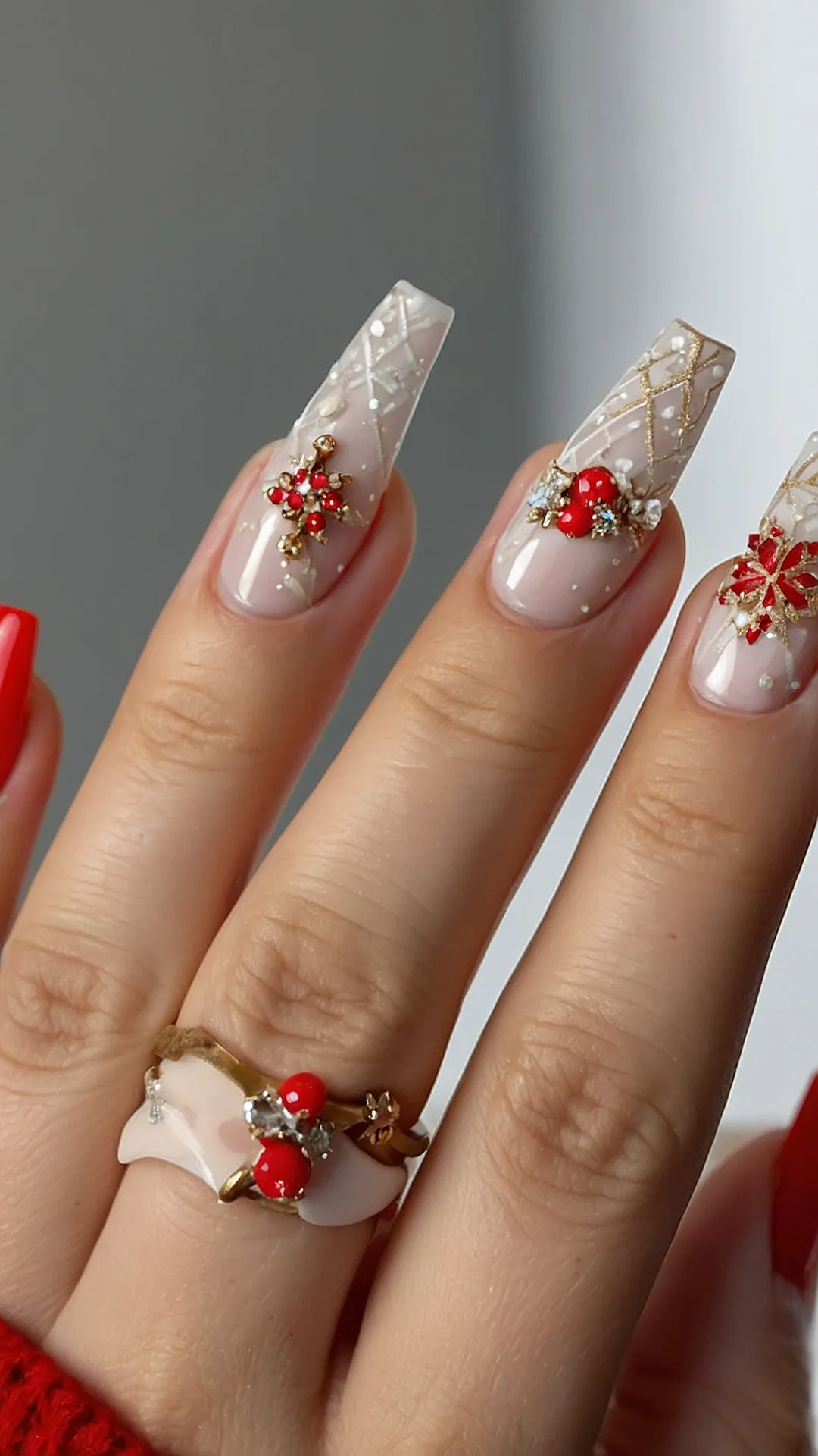 Snowflake Red Nails