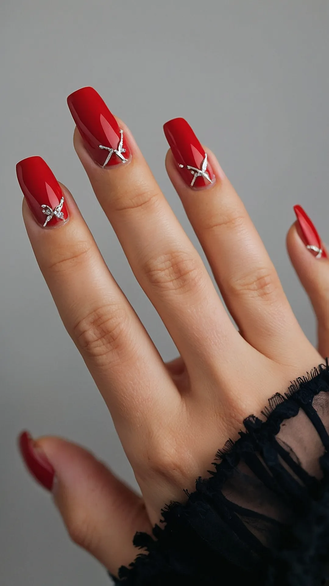 French Fall Nails:  Red Hot and Sparkly!