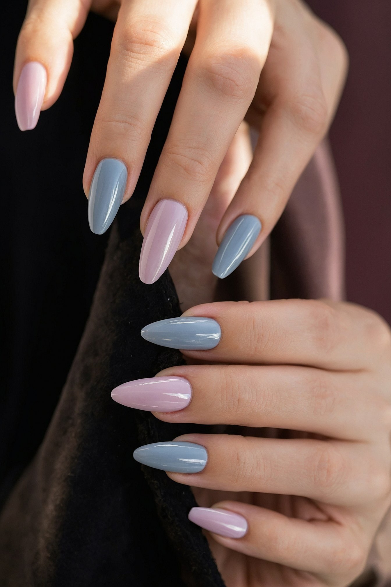 Alternating Pastels on Almond-Shaped Nails
