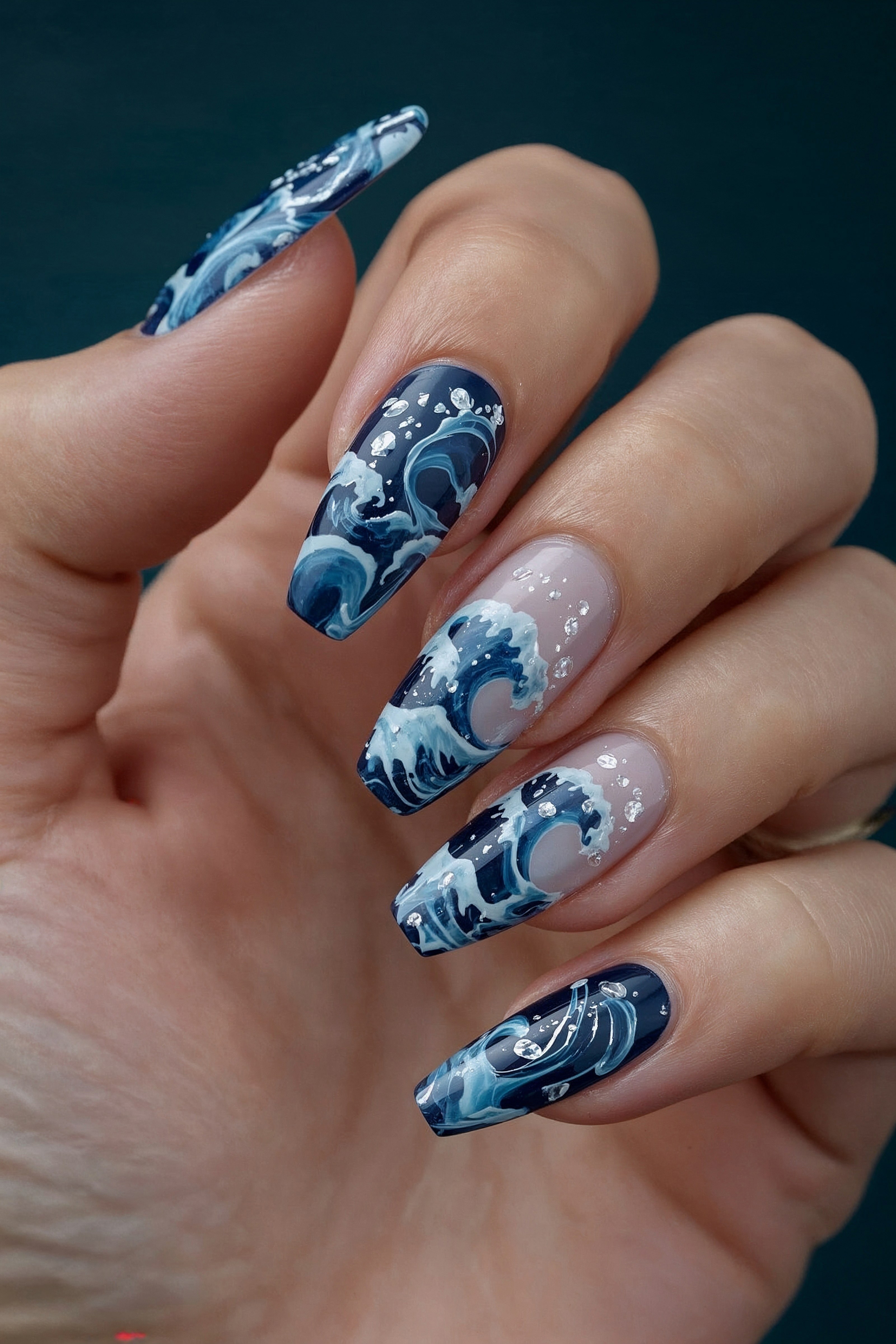 Deep Blue Waves Crashing on a Dark Teal Sea