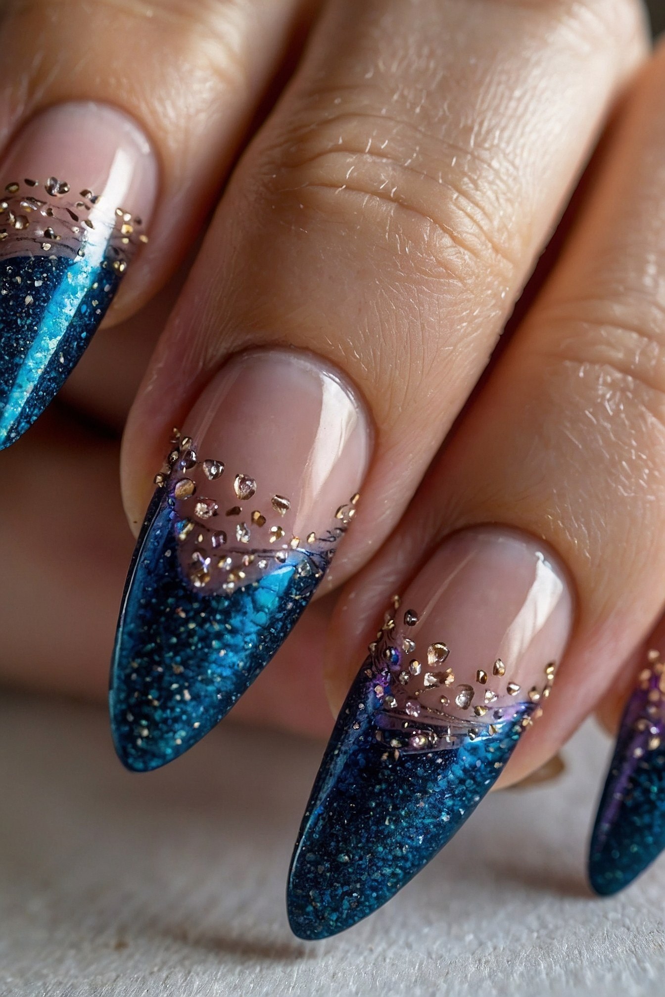 Glimmering Blue Gradient with Golden Embellishments