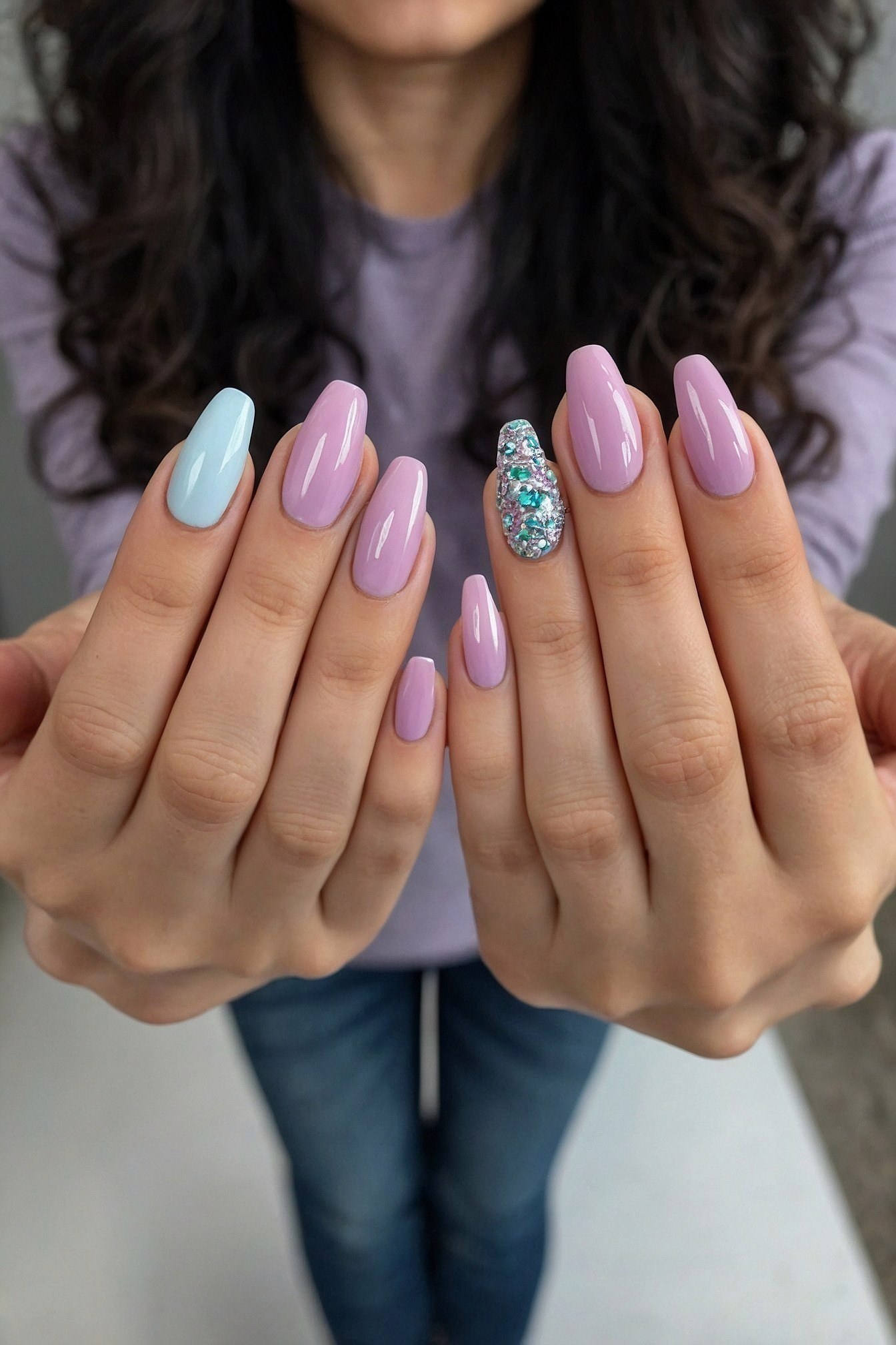 A soft lavender glow from polished fingertips