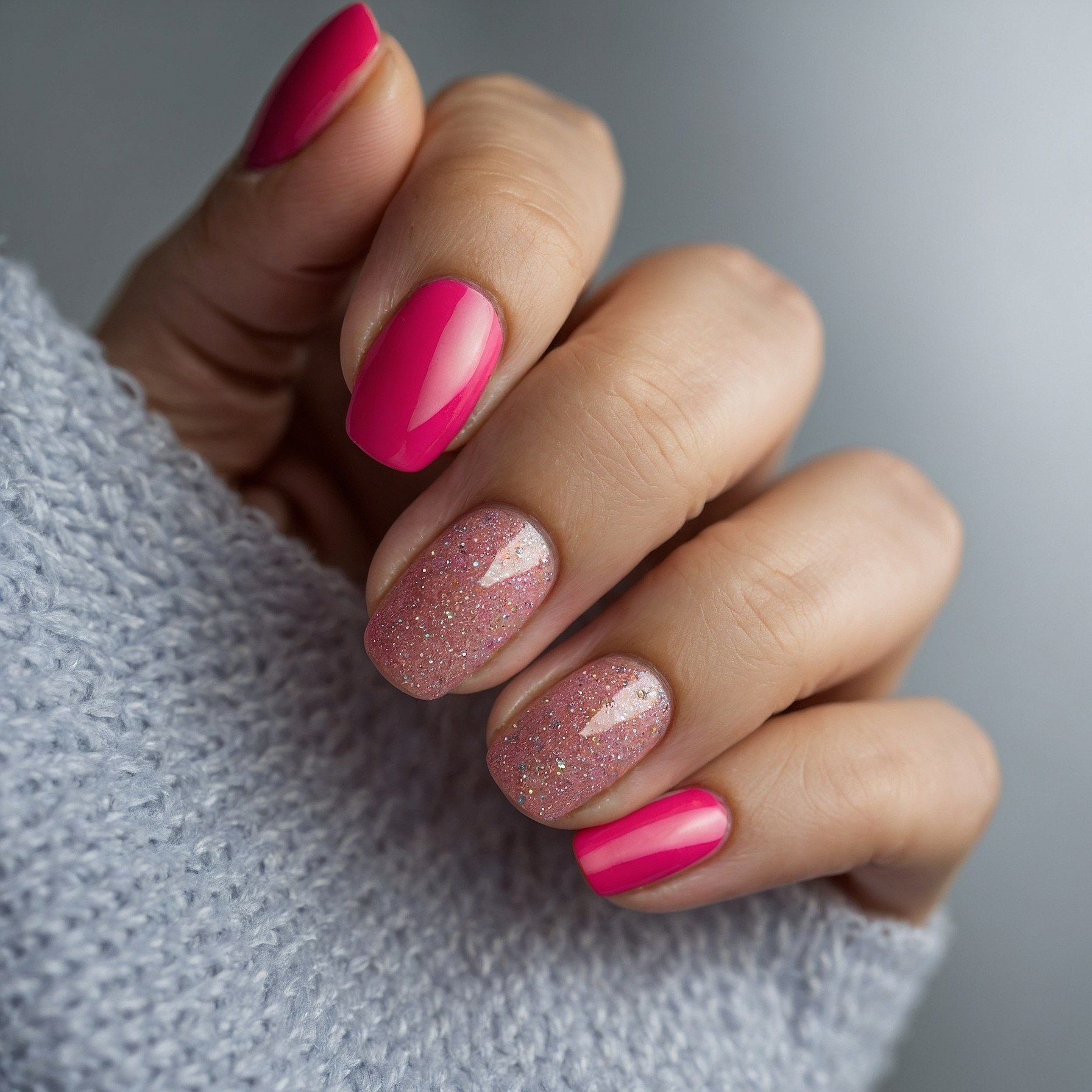 Juxtaposing Glossy Pink and Shimmering Neutrals