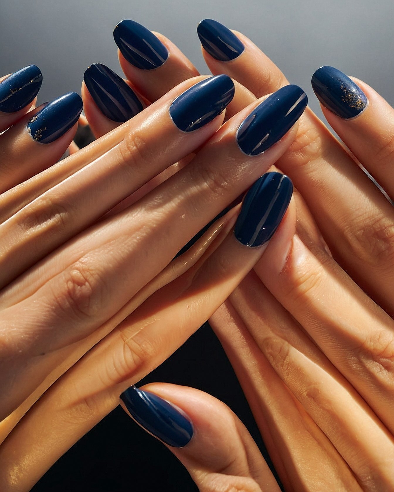 A Deep Dive into Rich Navy Nails with Subtle Sparkle