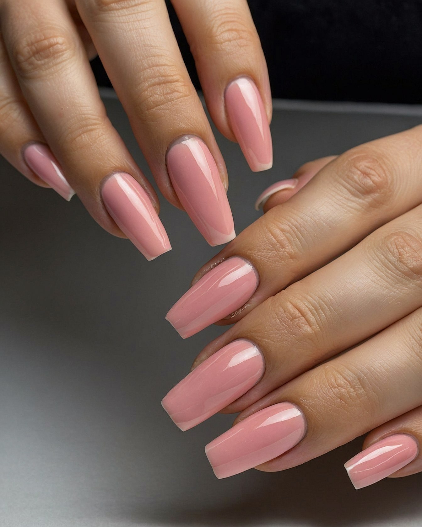 Soft Pink Coffin Nails with High-Gloss Finish