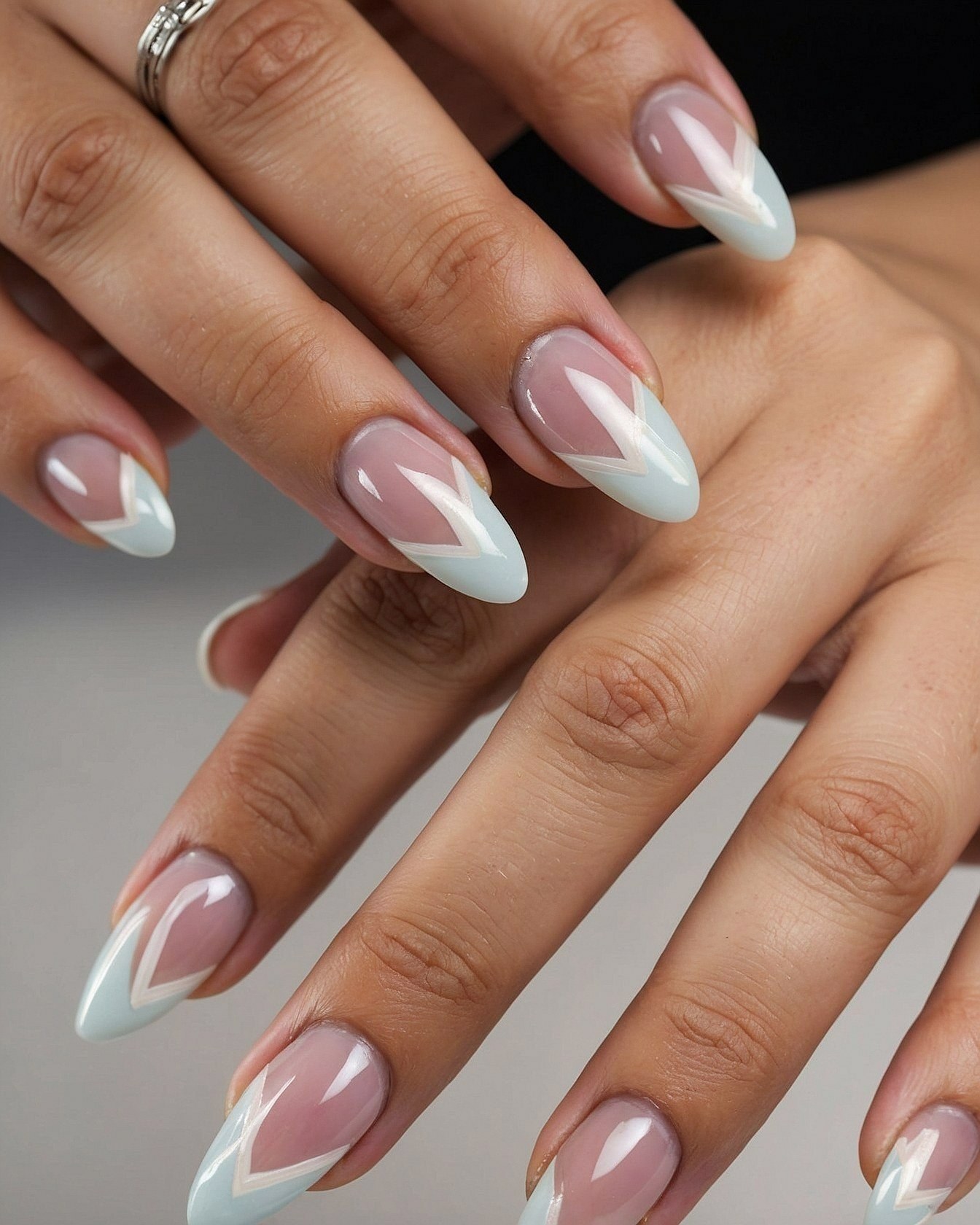Soft Blue Tips With Angled French Accents