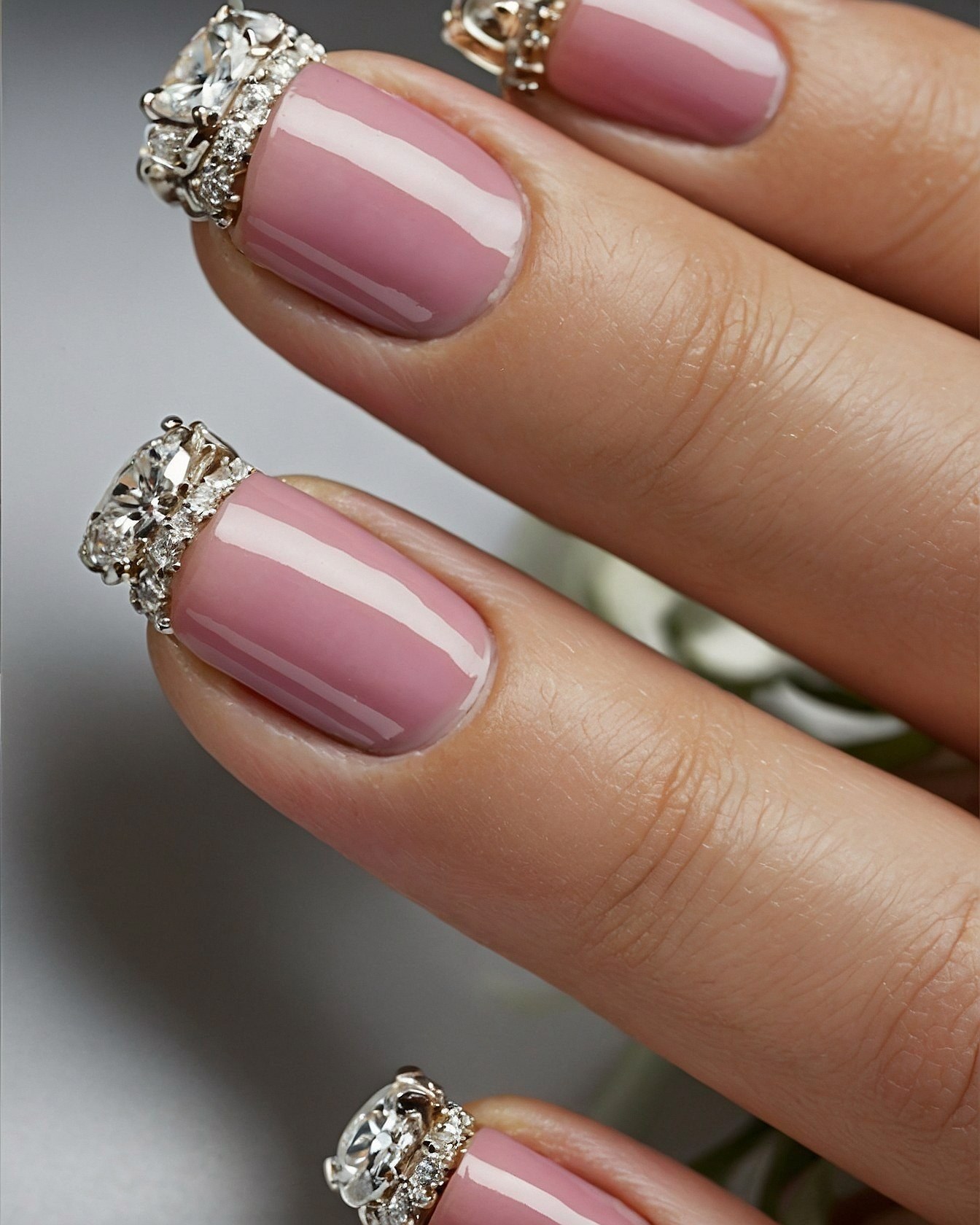 Diamonds on a Dusty Rose French Tip