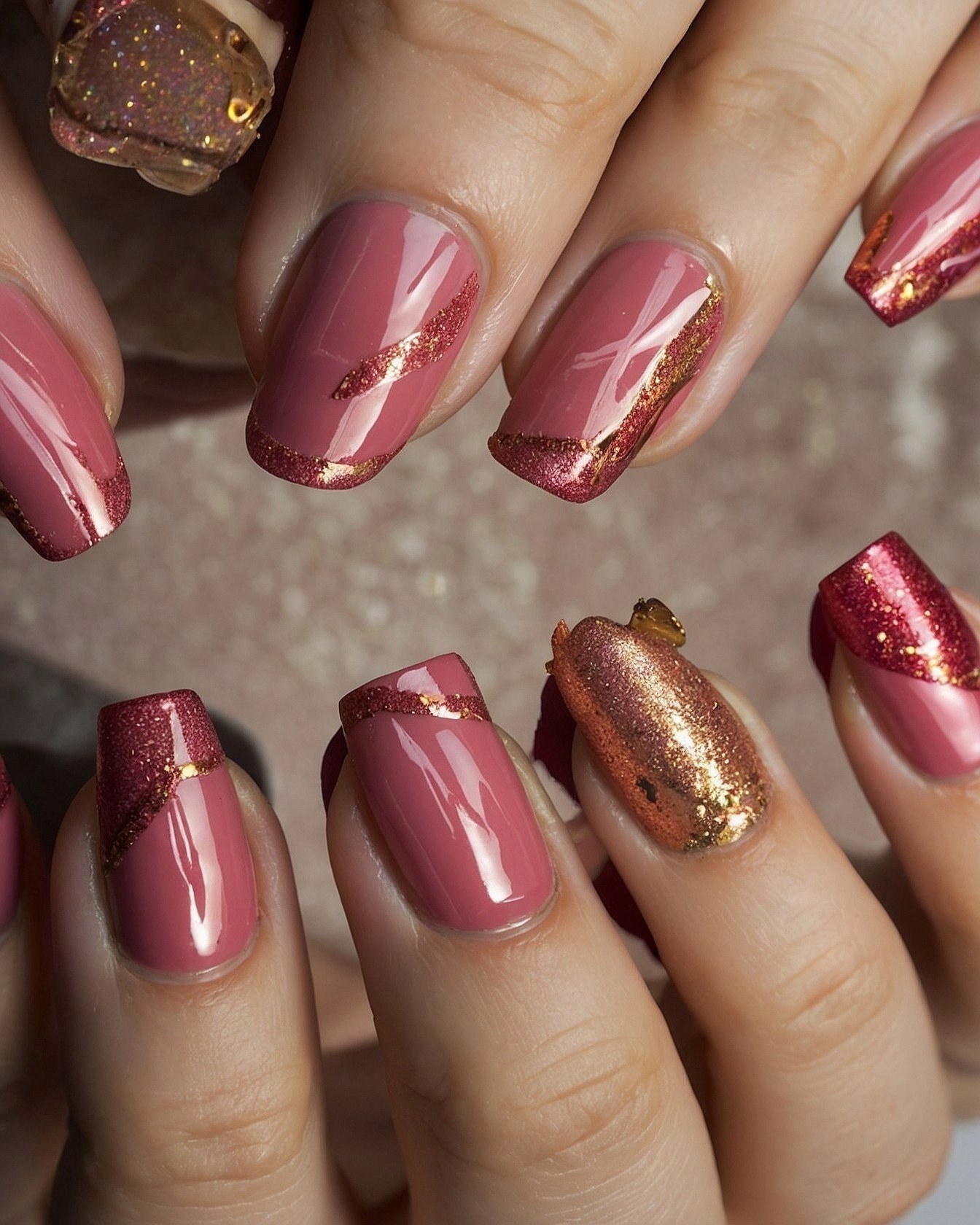 Close-up of Hands with Mixed Metallic Accents