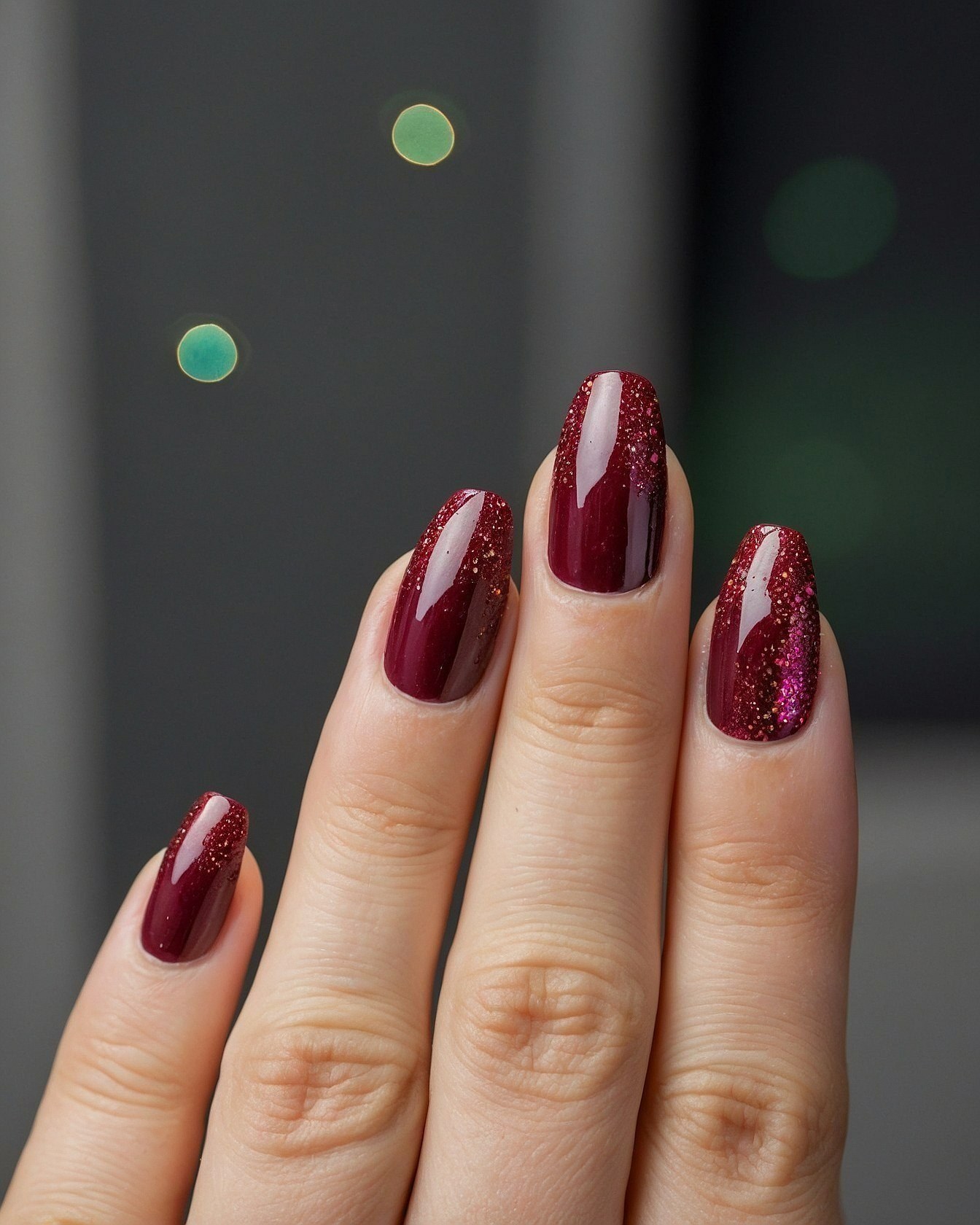 Deep Burgundy Nails with Subtle Sparkle