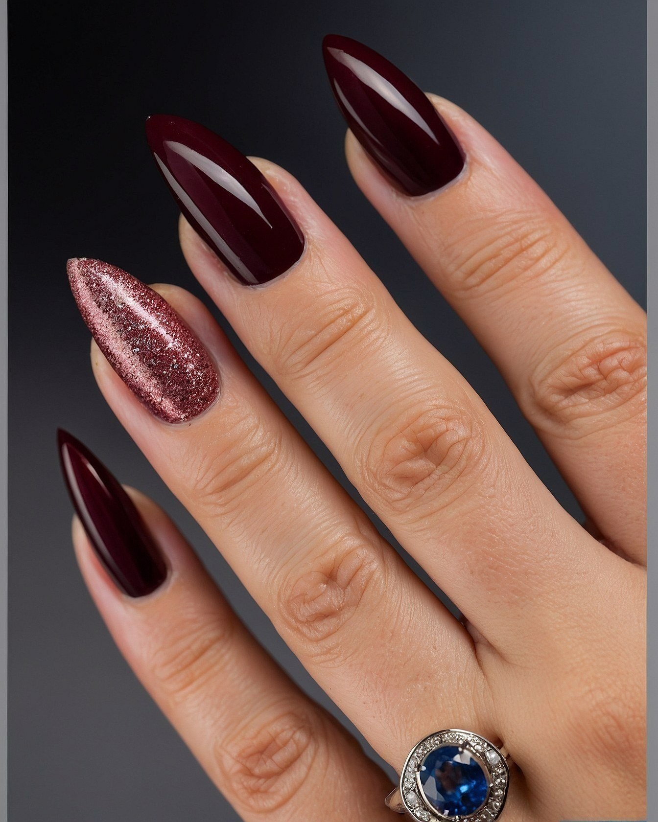 Deep Wine Almond Shape with Rose Gold Accent