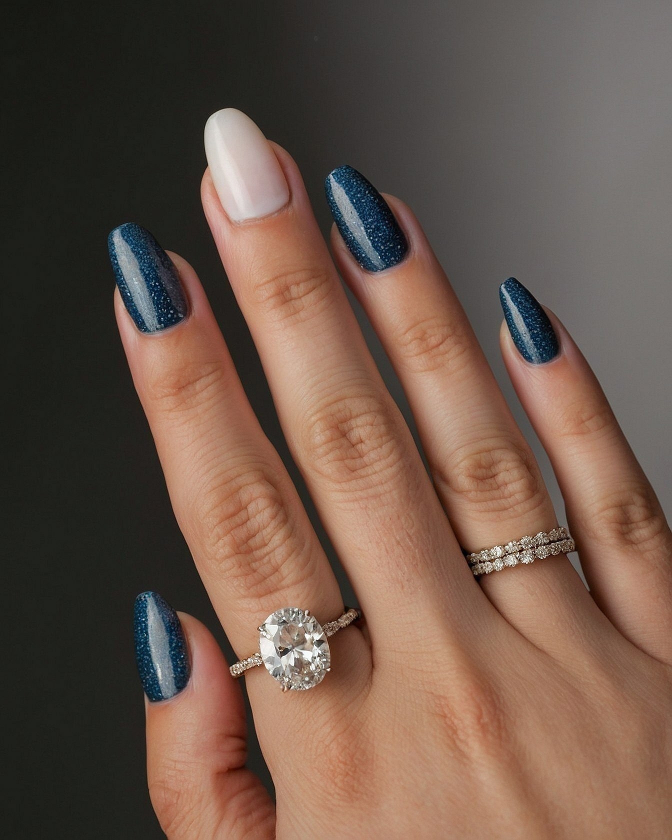 Deep Teal Sparkle and Creamy Almond Contrast