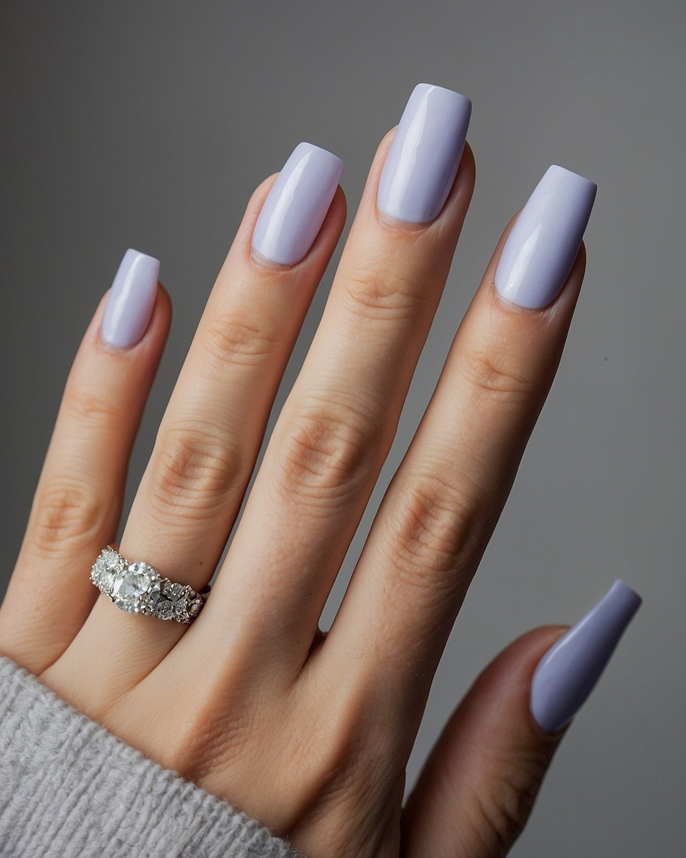 Soft Periwinkle Coffin Nails with Diamond Accents