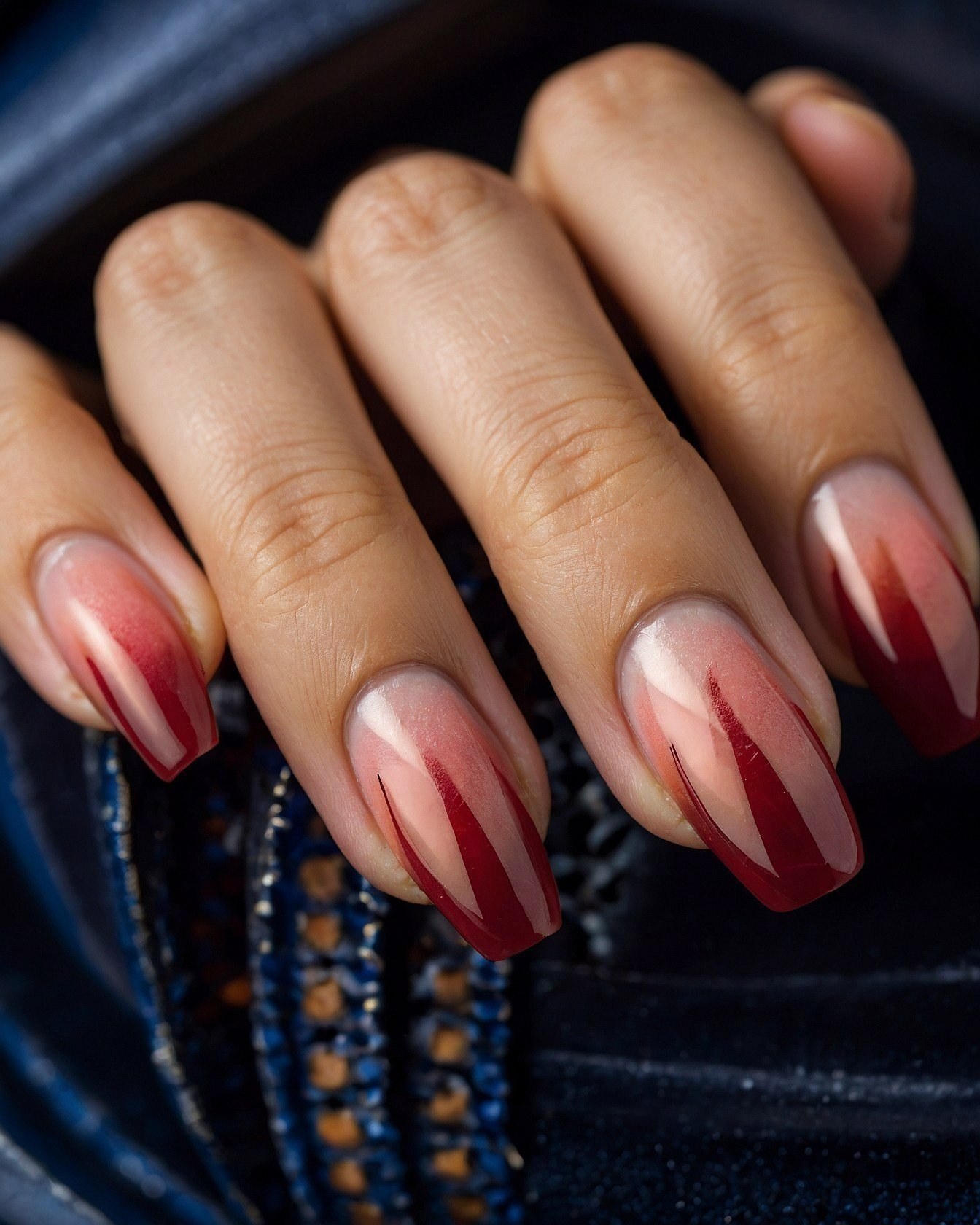 Vivid Crimson and Faded Rose Ombre on Coffin Nails