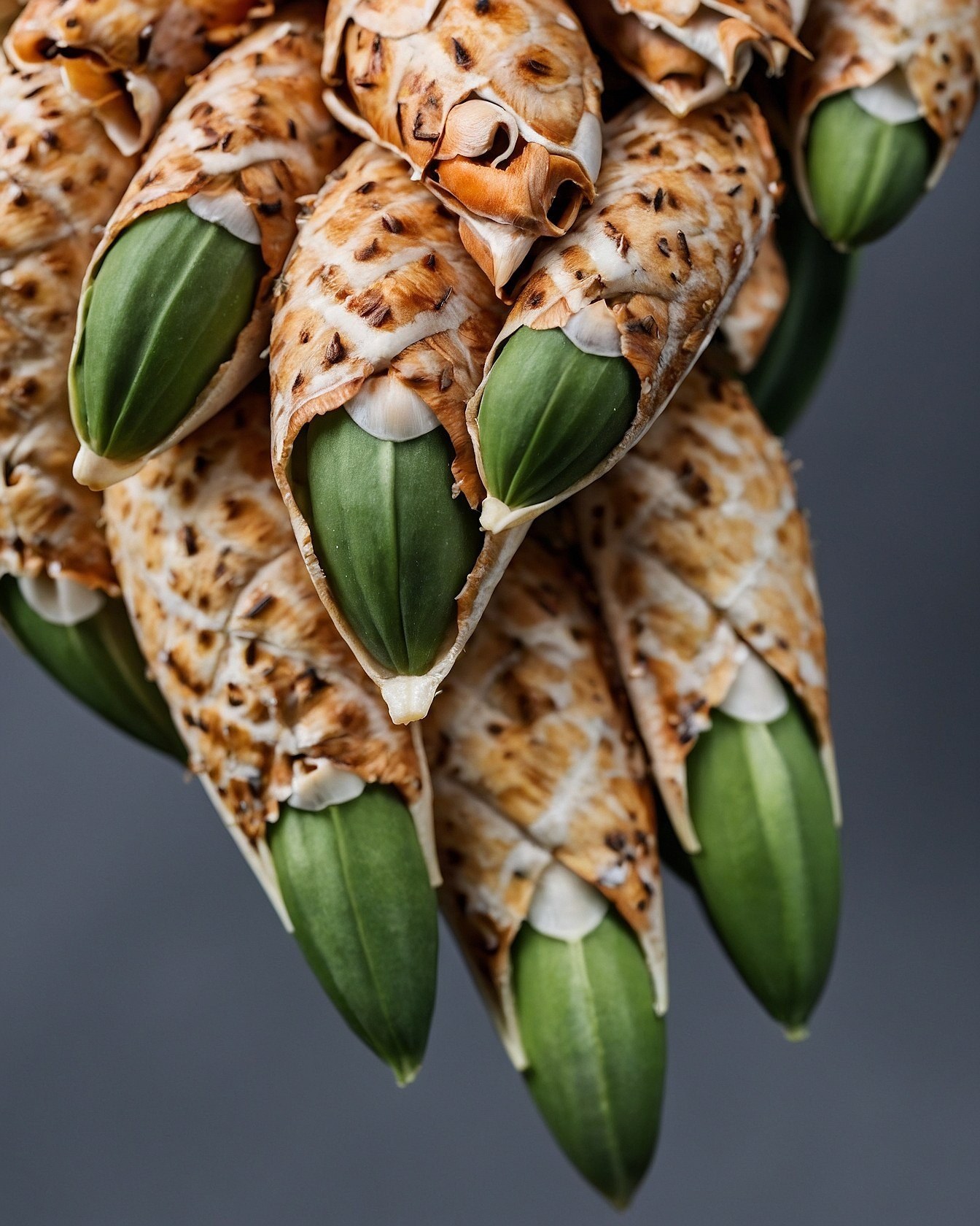 Close-up of Pinecone Petals and Green Seed Pods