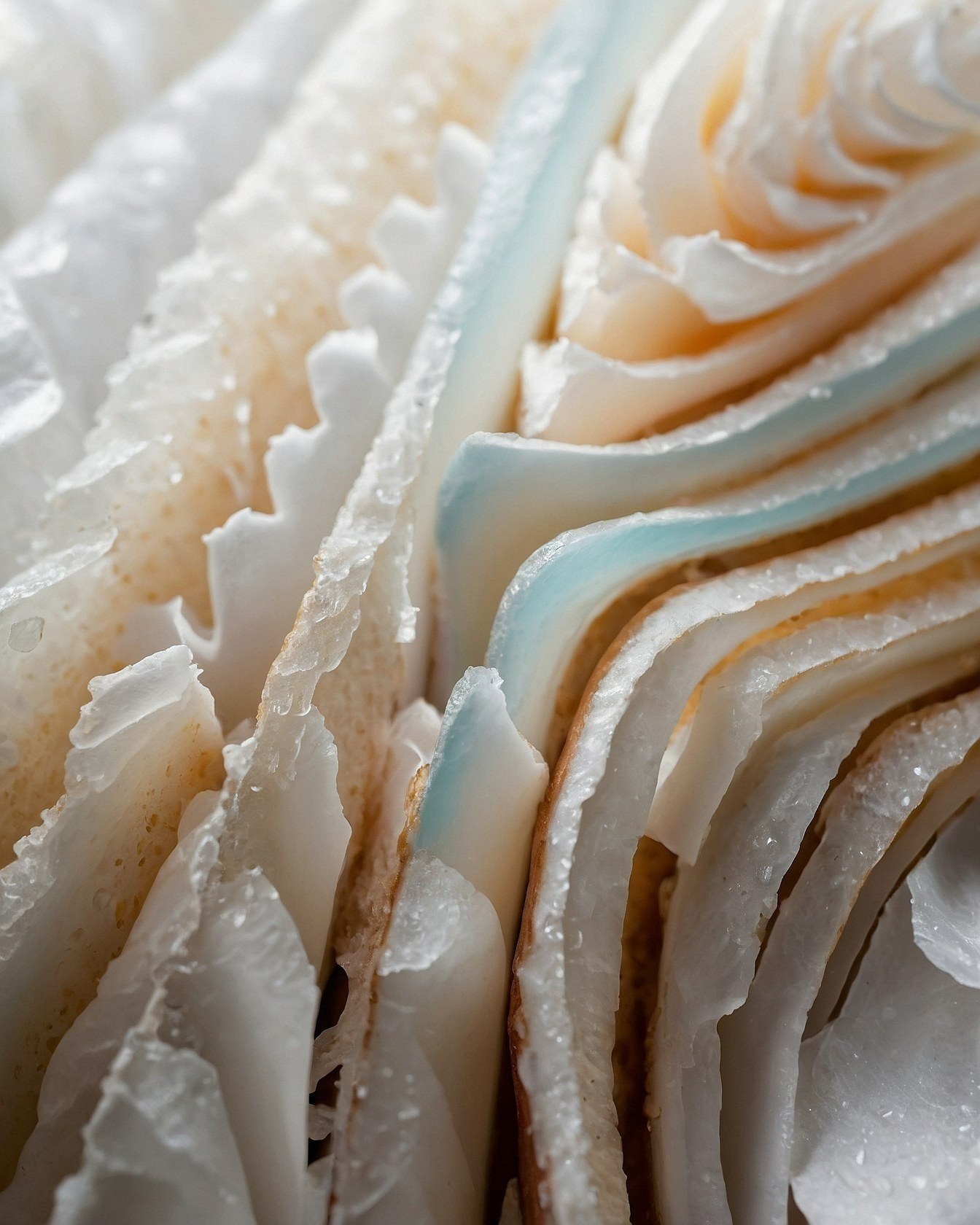 Closeup of Layered White and Beige Textures with Blue Accents