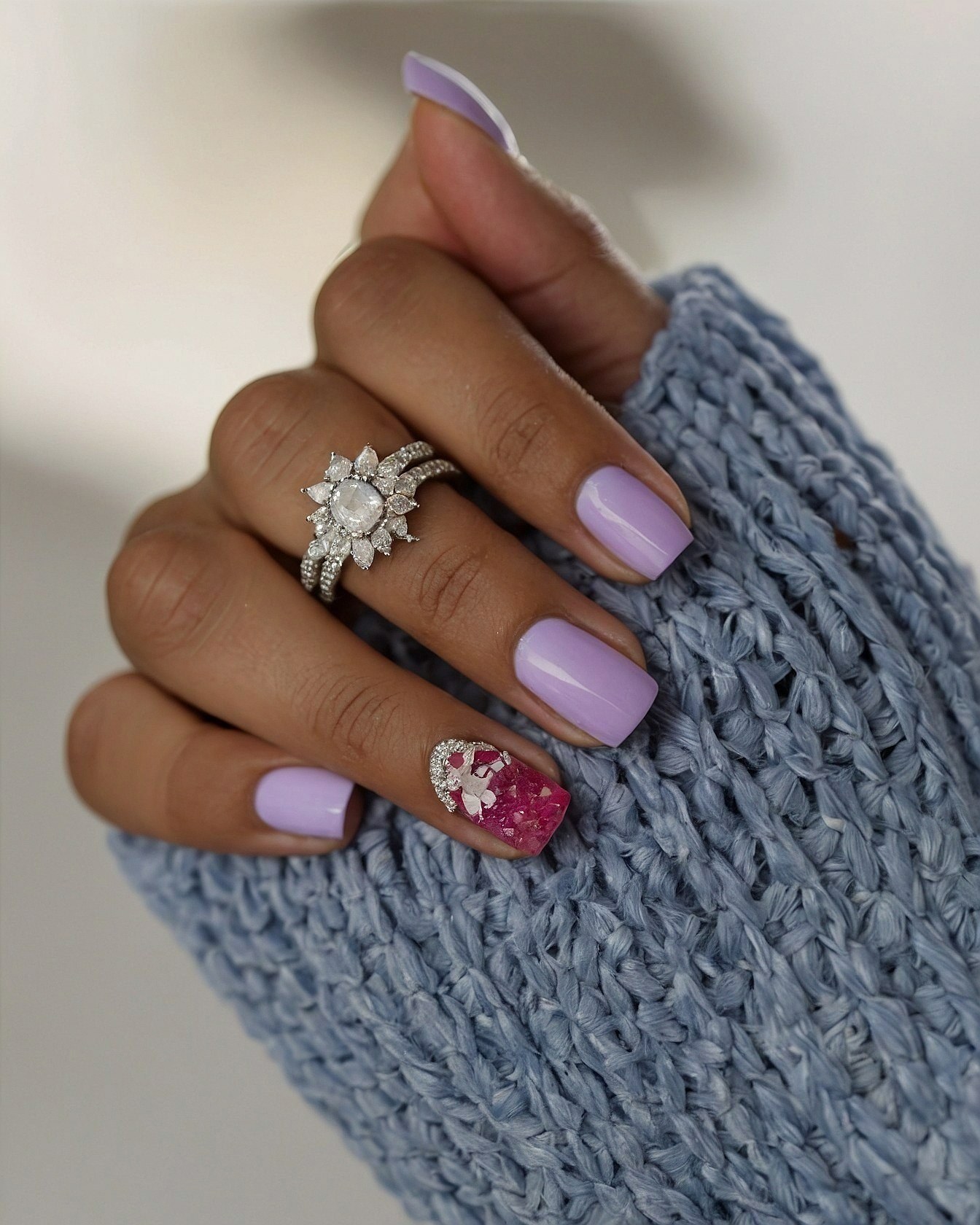 Lavender and Cherry Blossom Accents on Cozy Knit