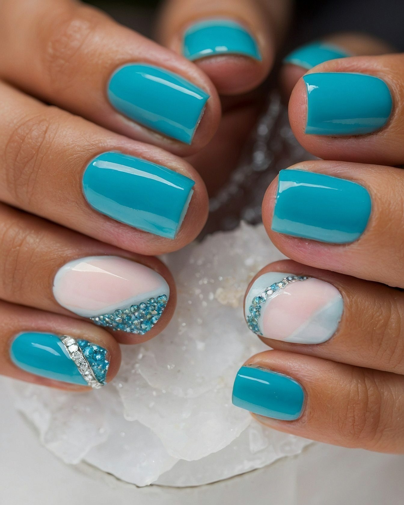Juxtaposition of Bold Teal and Soft Pastels with Sparkle