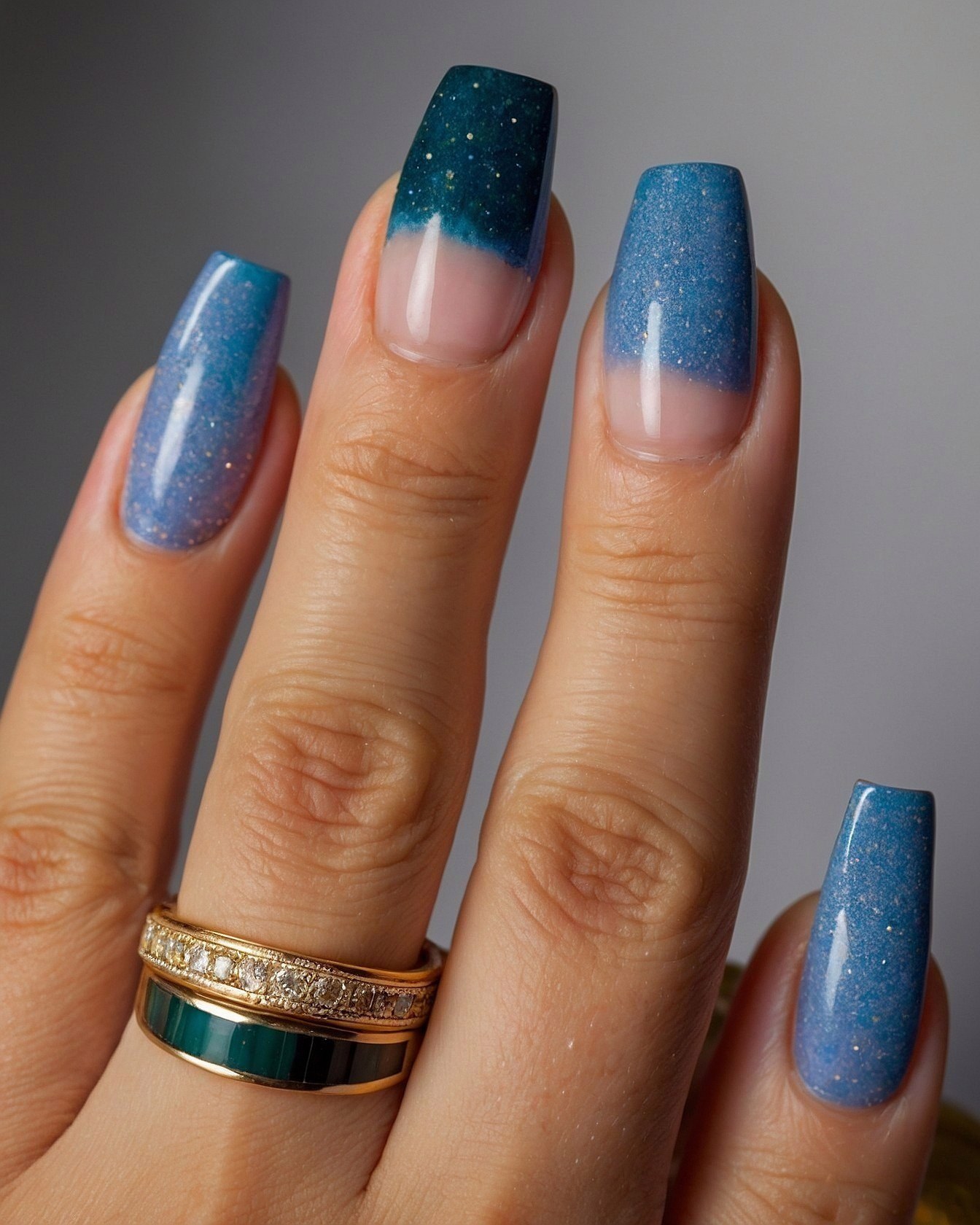 Deep Teal Meets Powder Blue Ombre Nails
