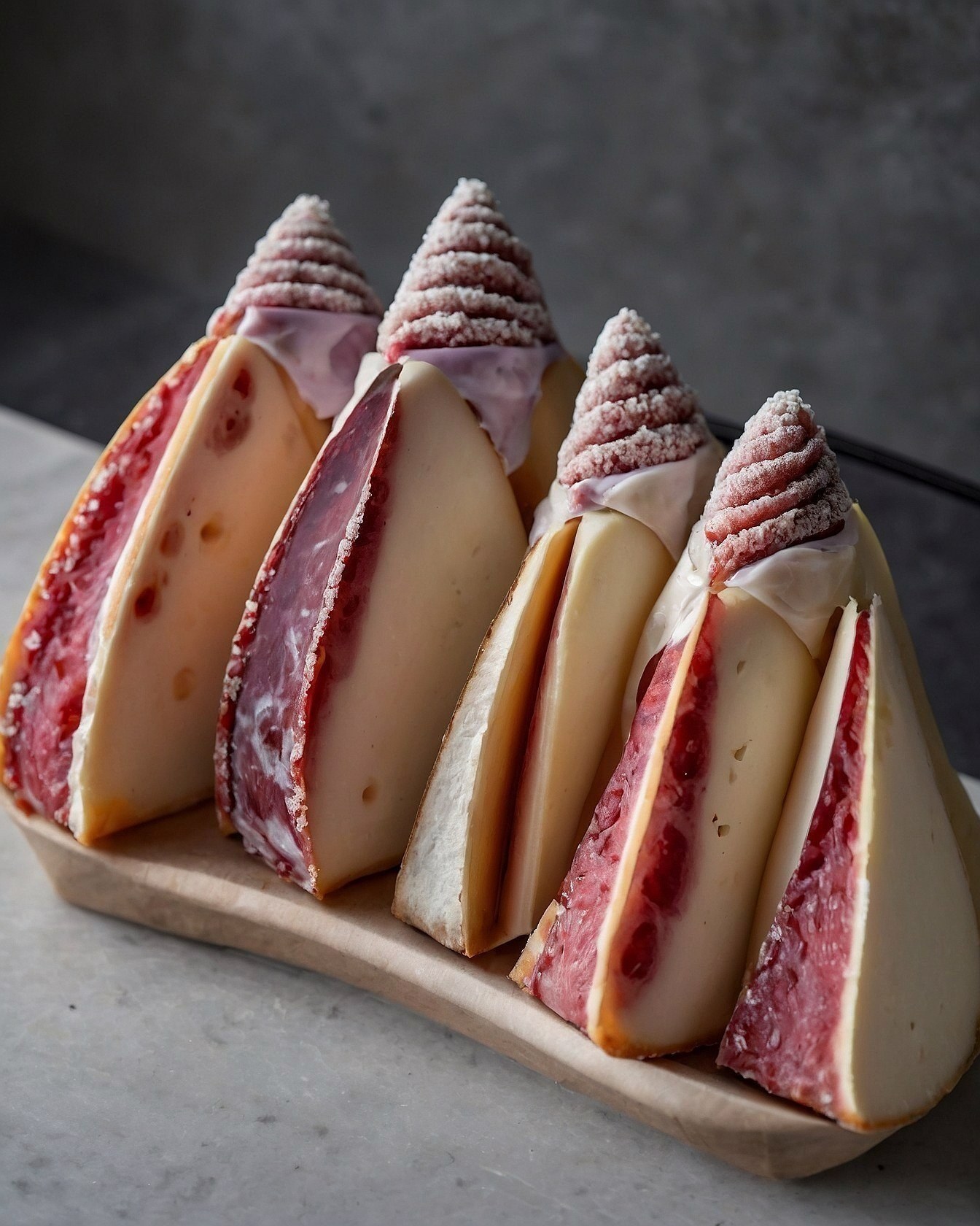 Artisanal Cheese Wedges on a Wooden Platter