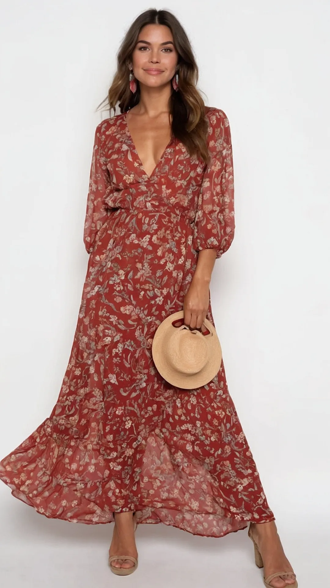 Red Floral Maxi Dress:  Ready for a Summer Romance