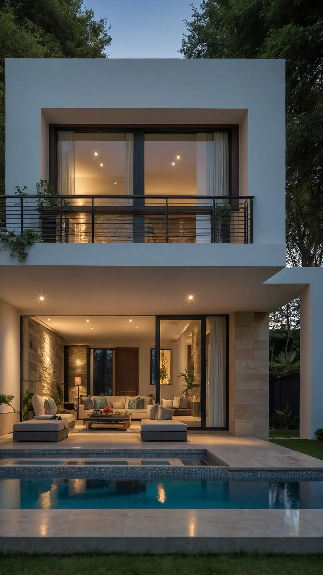 <p>Looking at this photo, this modern villa design is basically what happens when a house decides to get really fancy and show off. Those huge glass windows look like the villa is trying to say,