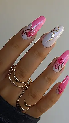Fall Pink Nail:  Floral Frenzy!