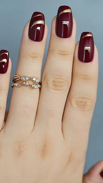 Fall Pink Nail:  Red Hot with a Golden Touch!