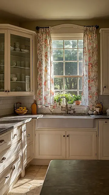 Kitchen Goals: Where Floral Curtains Meet Farmhouse Charm: