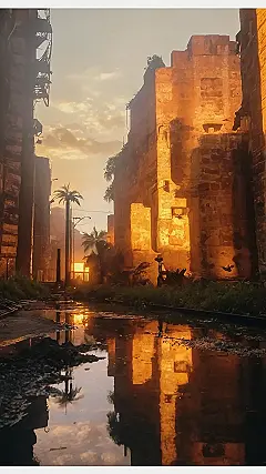 Sunset Cityscape: A Reflection of the Day: