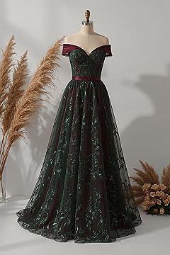 Enchanted Forest Fantasy Gown: Burgundy & Emerald Wedding Dress