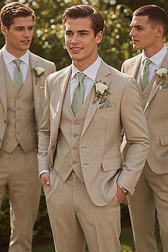 Elegant Beige Groom Suits with Sage Green Accents