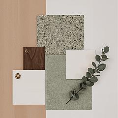 Earthy Kitchen Materials: Sage Green, Wood & Stone Mood Board
