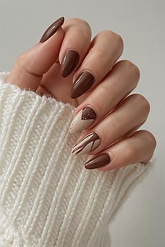Decadent Coffee Drip Almond Nails: Chic Winter Gel Inspo
