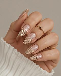 Sparkling Gold Glitter Almond Nails: Ultimate Fancy & Classy Nail Art