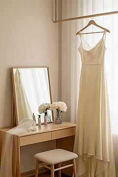 Serene Minimalist Bridal Dressing Area: Elegant Wedding Prep