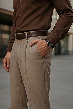Sophisticated Smart Casual: Brown Shirt & Beige Trousers for Men