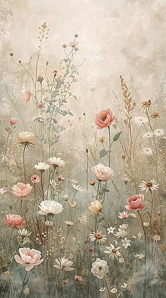 Dreamy Wildflower Meadow Wall Mural: Ethereal Home Decor Art
