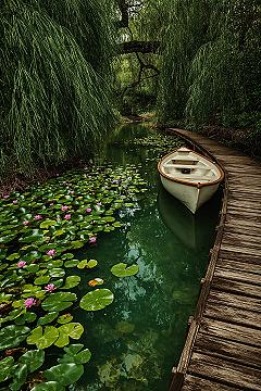 Enchanted Forest Oasis: Serene Willow Tree Lake Scene