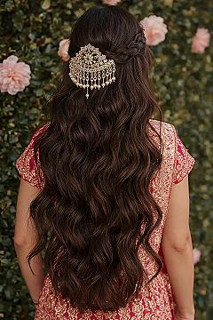 Elegant Indian Wedding Hairstyles: Golden Curls for Brides