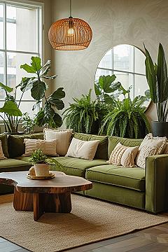 Dreamy Boho Living Room: Green Couch & Budget Decor