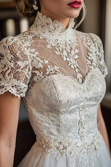 Intricate Lace and Puffed Sleeves Detail